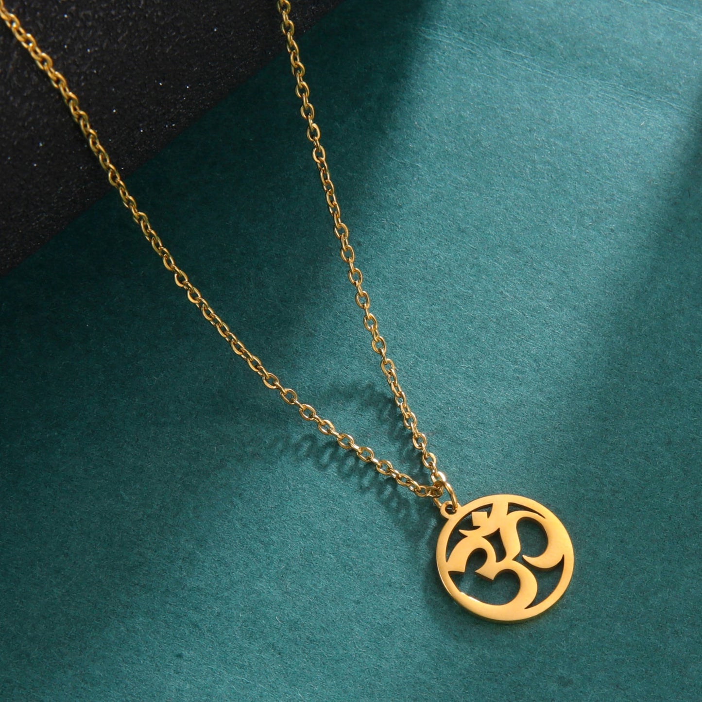 Om Symbol with Trident Pendant Stainless Steel Necklace