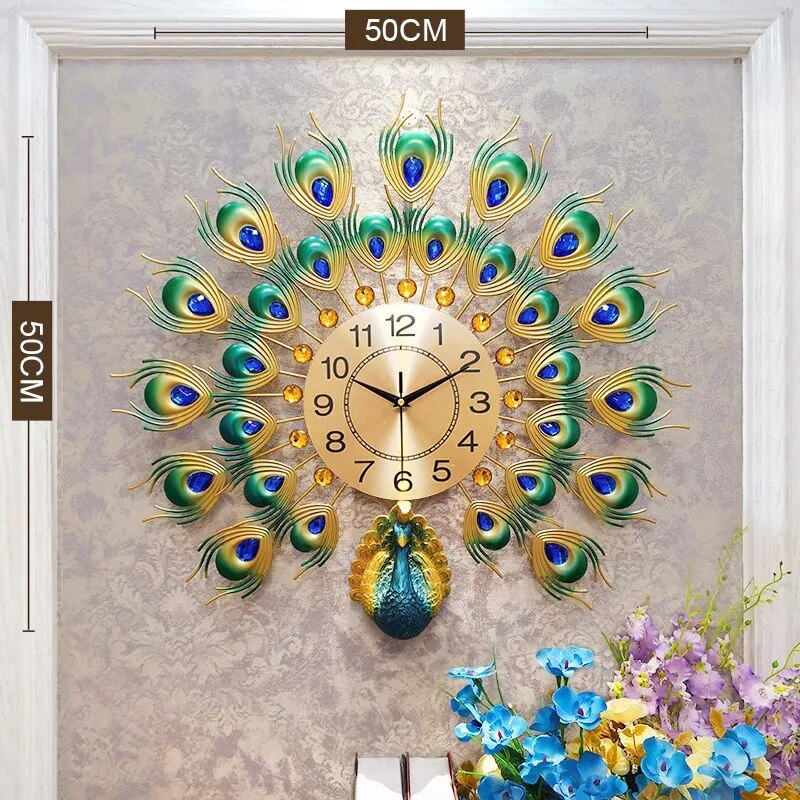 Regal Peacock Feather Wall Clock