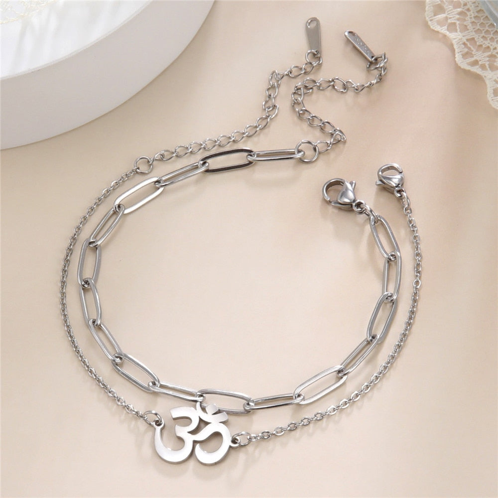 Stainless Steel Om Hand Bracelet