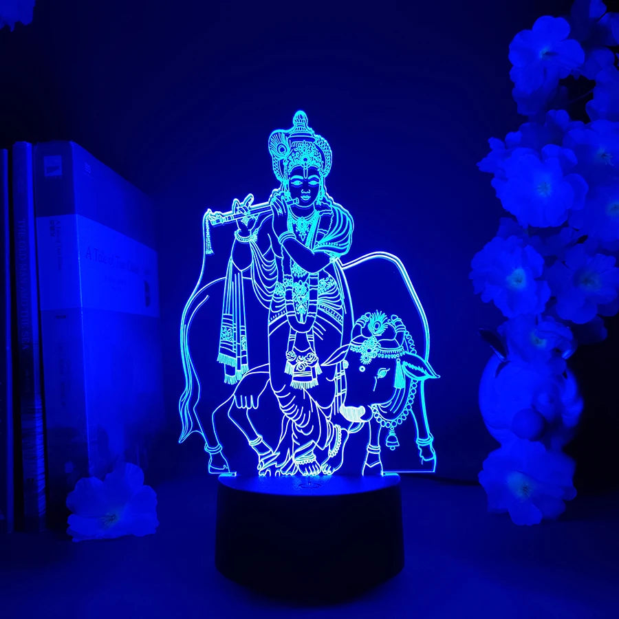 Lord Krishna With Colorful 3D Lights