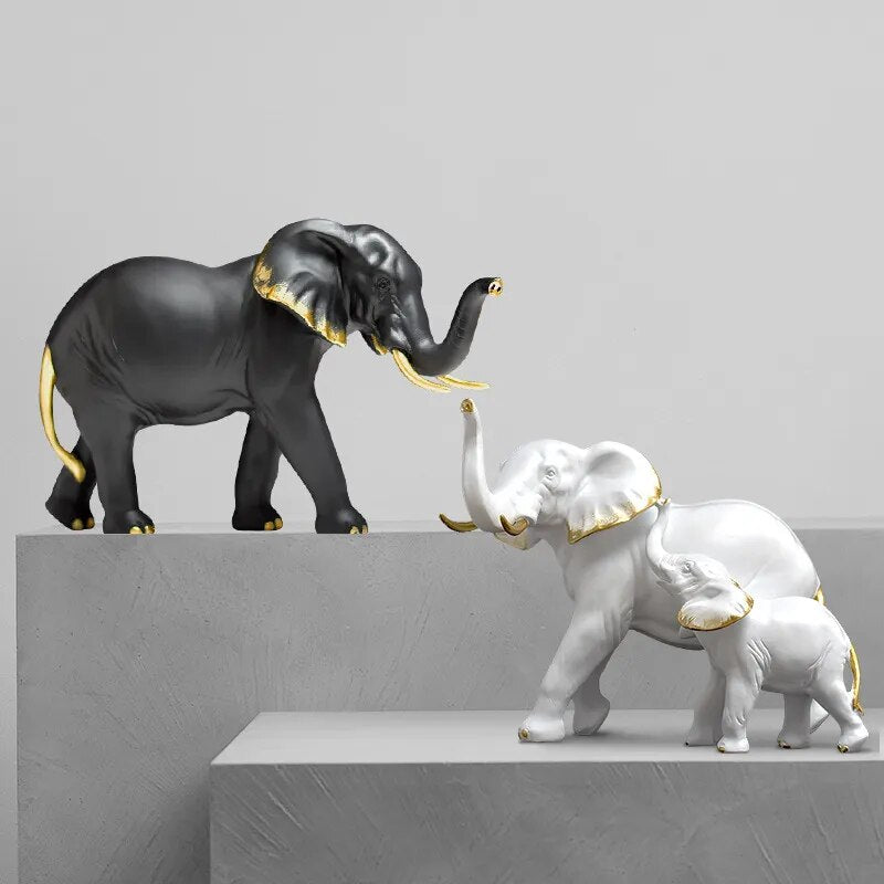 White / Black Elephant Resin Sculpture