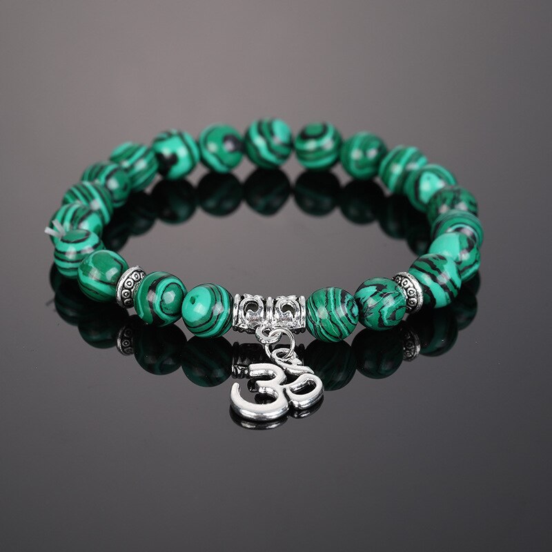 Natural Turquoises Beads With Silver OM Bracelets