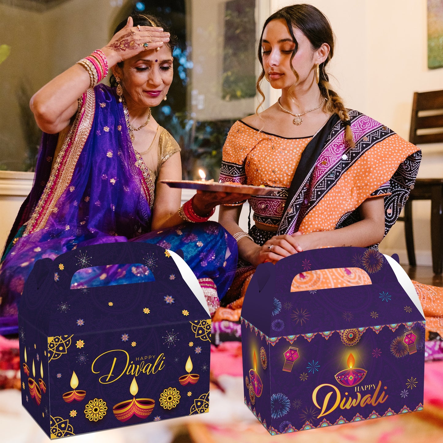 Diwali Festival Theme Paper Gifts Boxes 4 Pcs