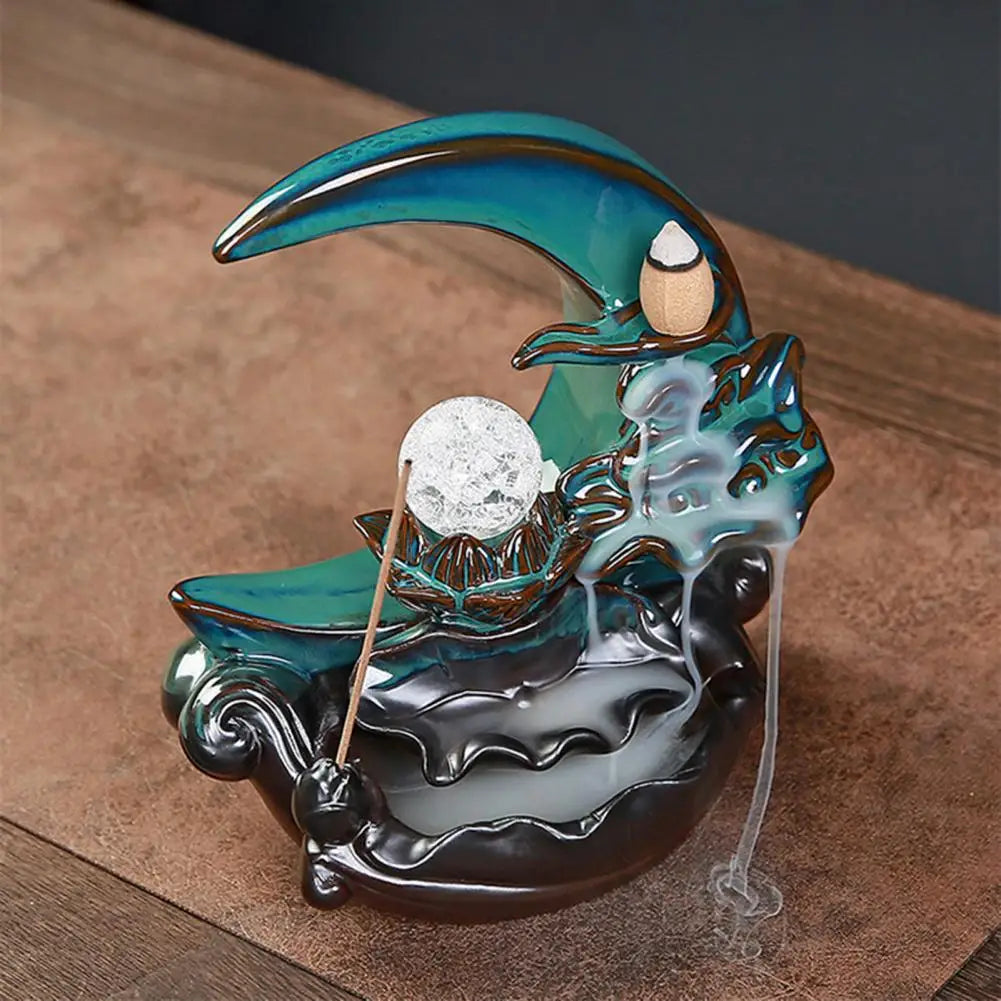 Moonlit Waterfall Ceramic Incense Burner