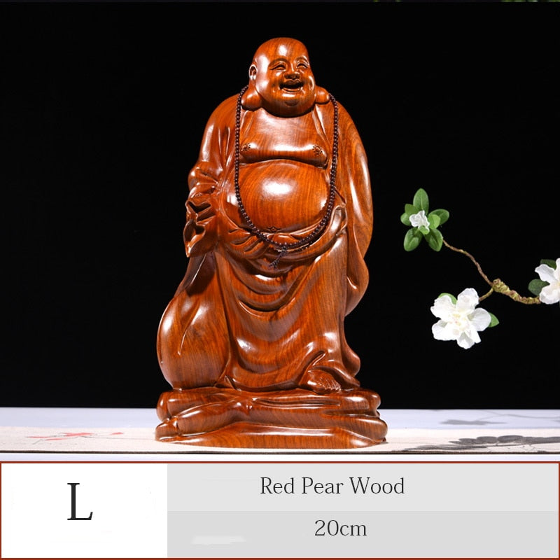 Solid wood carving God Laughing Buddha