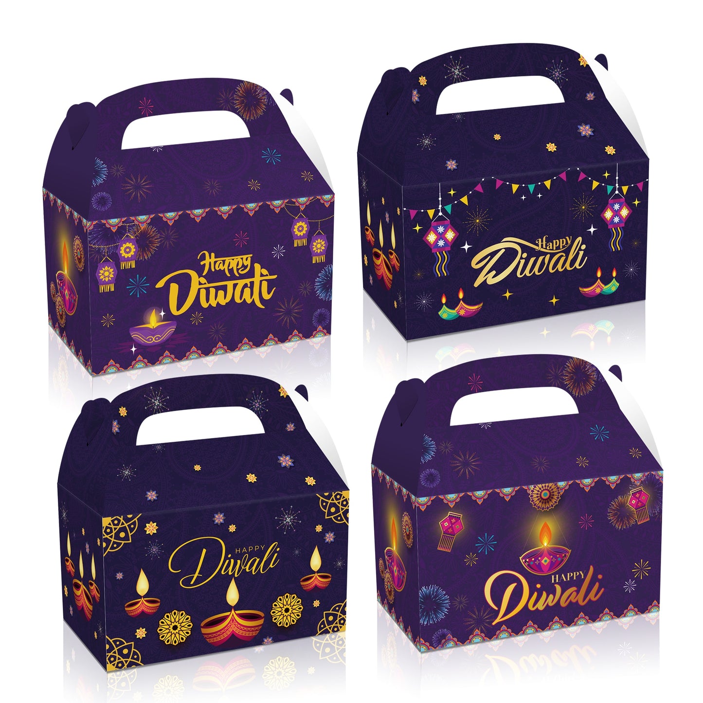 Diwali Festival Theme Paper Gifts Boxes 4 Pcs