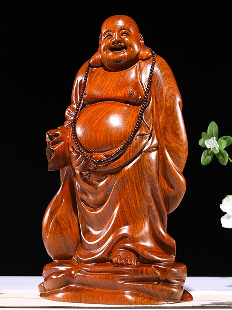 Solid wood carving God Laughing Buddha